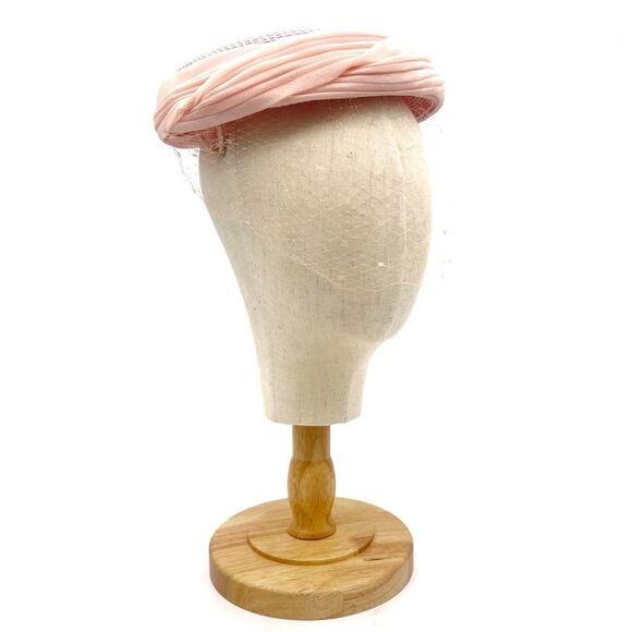 Vintage 1950s Pillbox Hat Veiled Chiffon Straw Hat Pastel Pink Easter Wedding - Picture 7 of 11